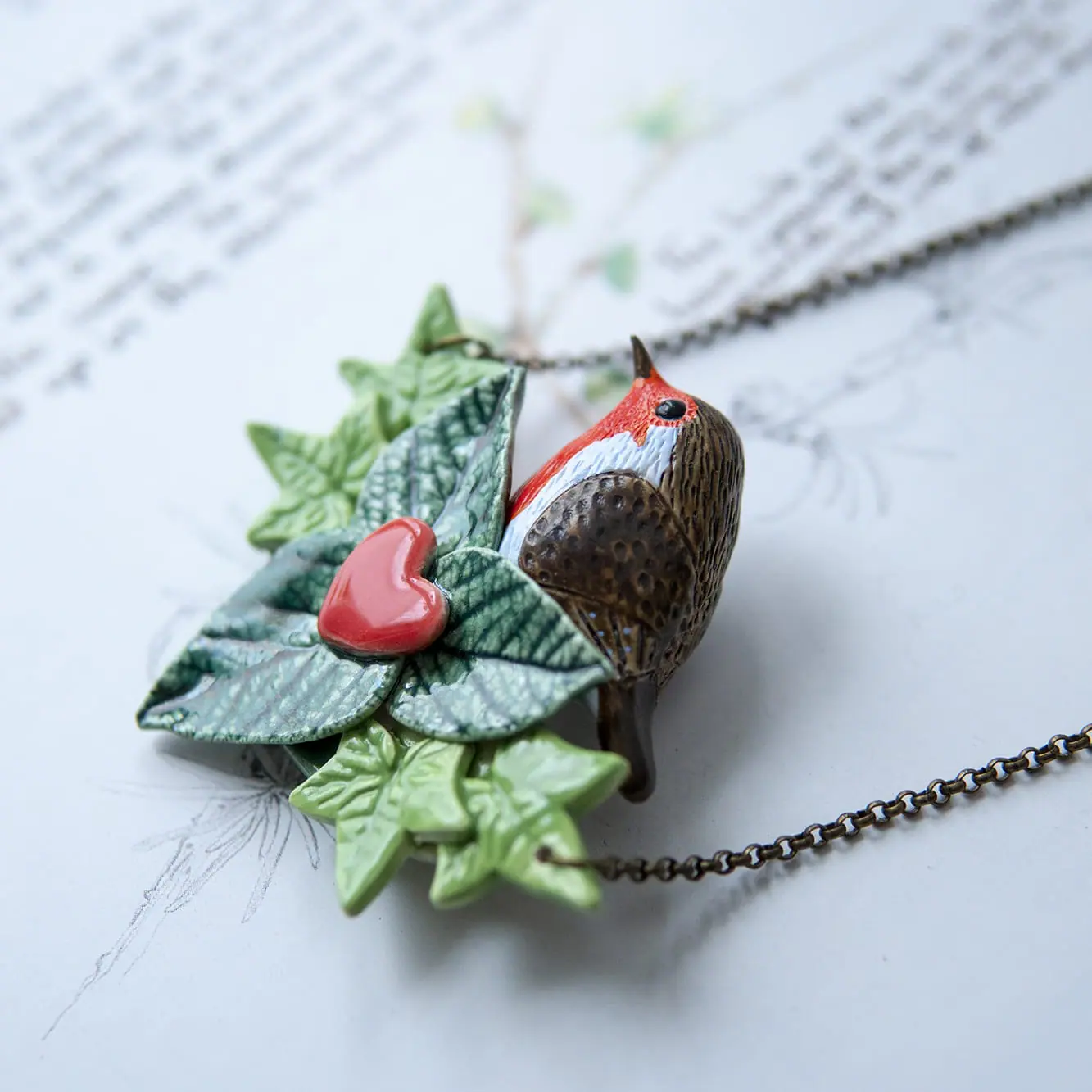 Adorable Ceramic Robin Bird Necklace 2 Adorable Ceramic Robin Bird Necklace - Image 2