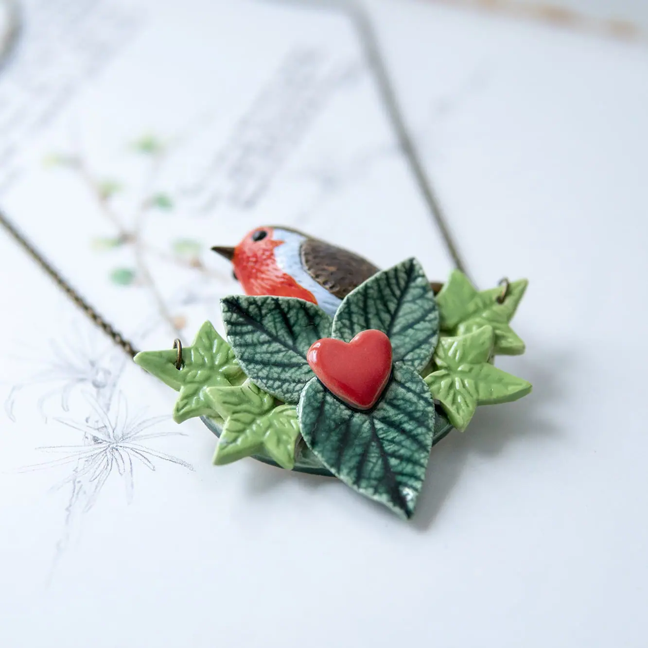 Adorable Ceramic Robin Bird Necklace 5 Adorable Ceramic Robin Bird Necklace - Image 5