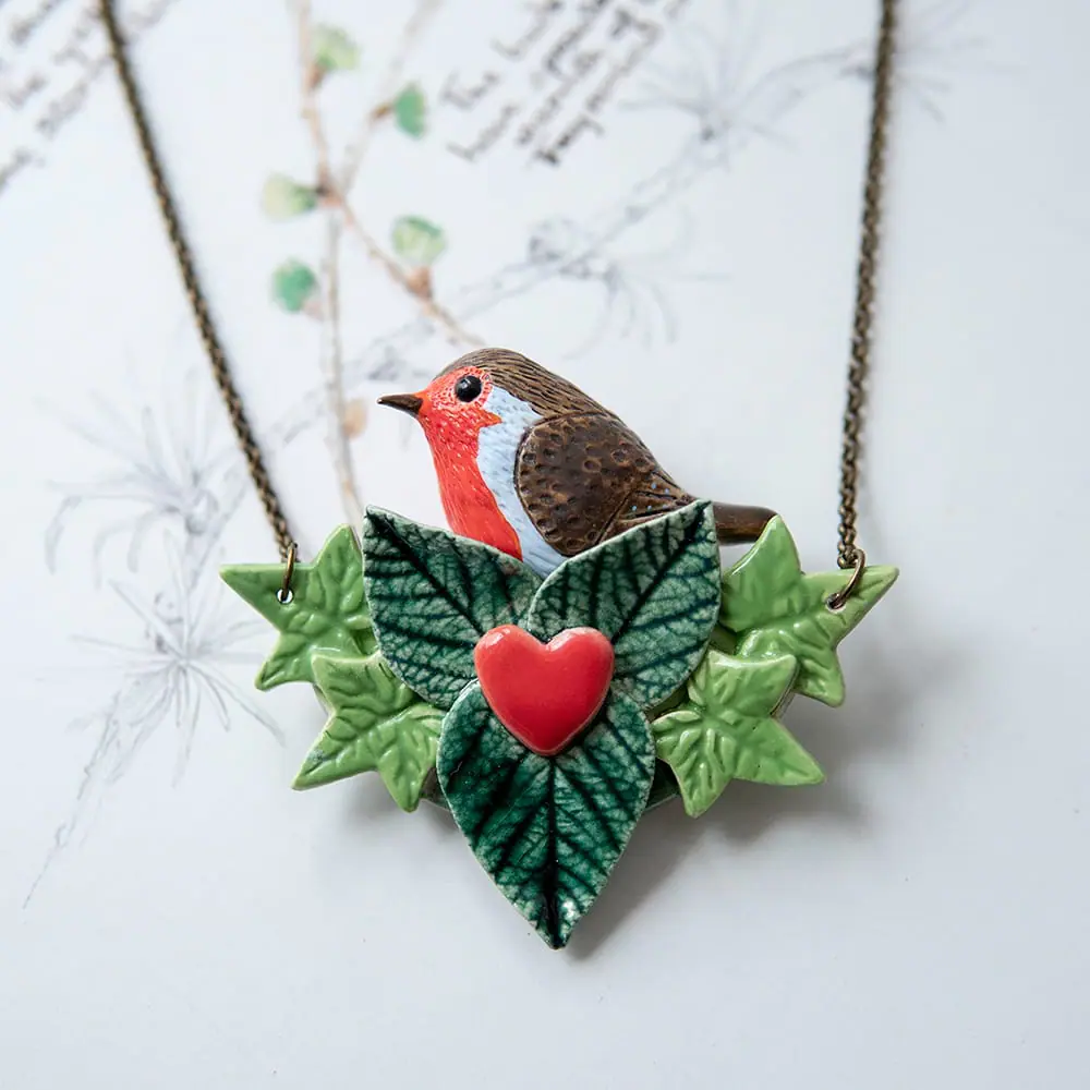 Adorable Ceramic Robin Bird Necklace 1 Adorable Ceramic Robin Bird Necklace