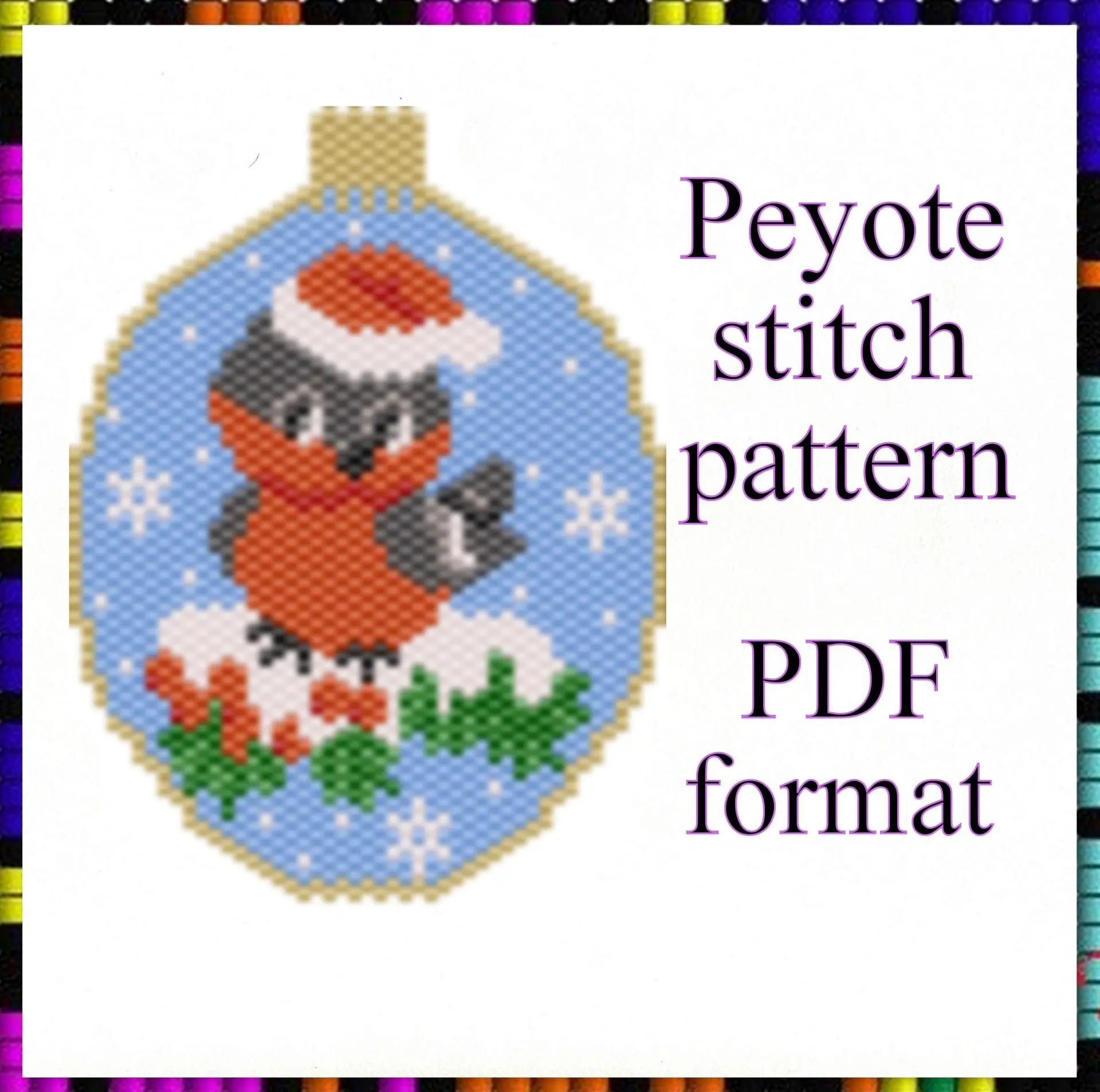 Peyote pattern Bullfinch Christmas ball Tree decoration PDF file 1 Peyote pattern Bullfinch Christmas ball Tree decoration PDF file