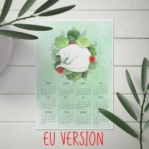Charming cat and plants printable wall calendar