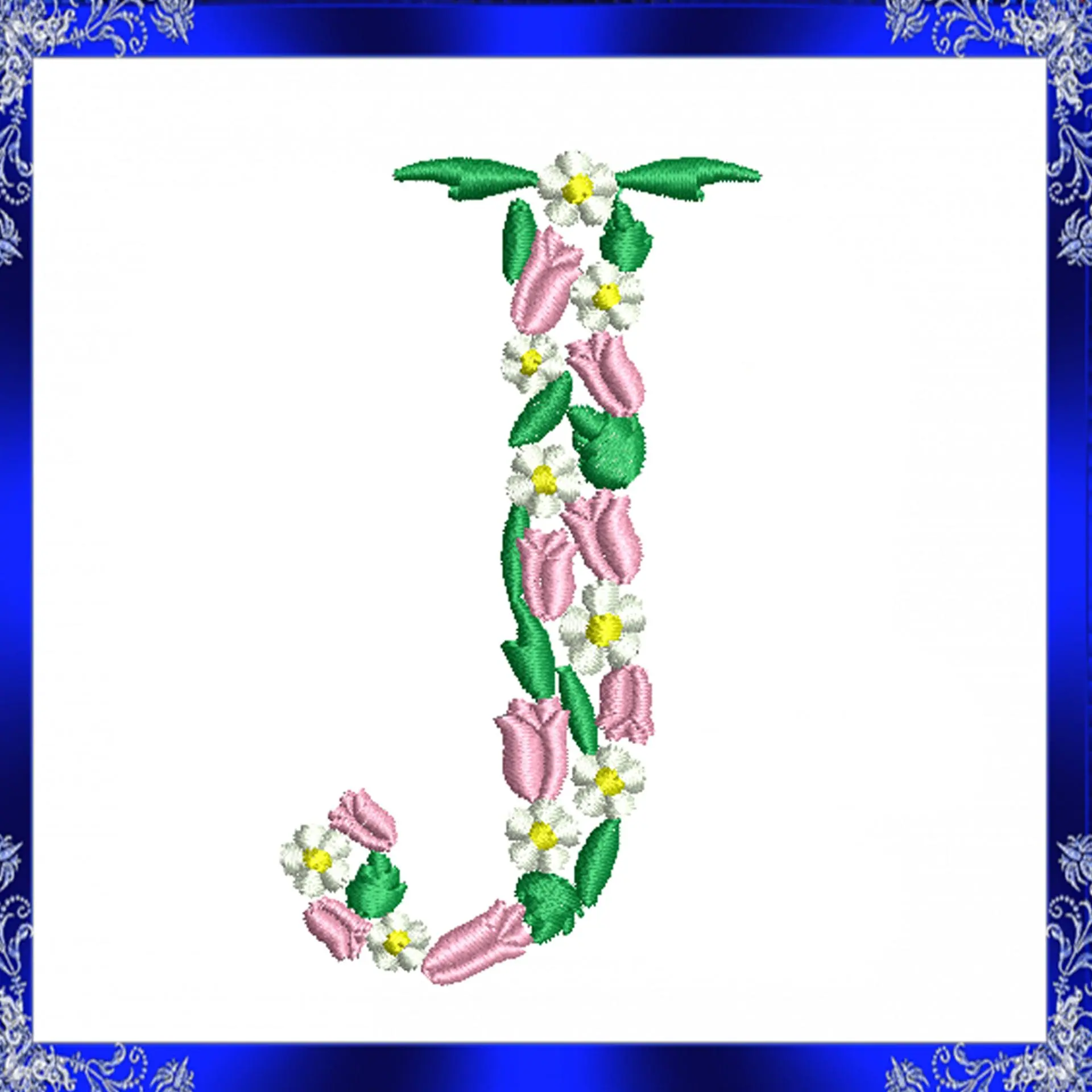 Letter J Monogram Embroidery Floral J monogram Fancy 2 Letter J Monogram Embroidery Floral J monogram Fancy - Image 2