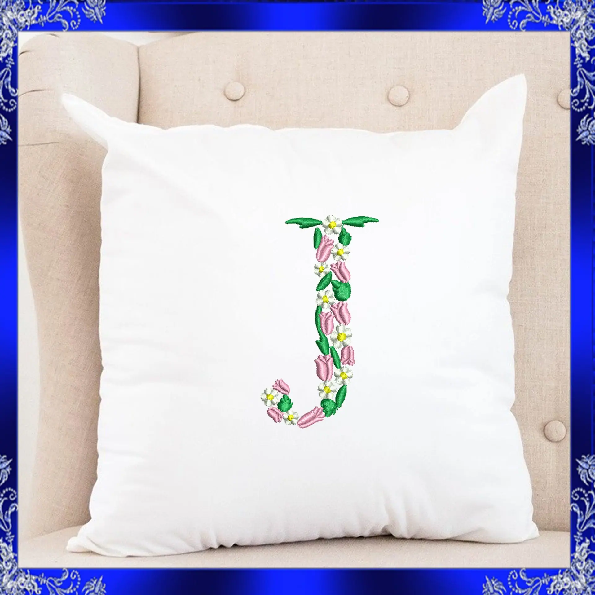 Letter J Monogram Embroidery Floral J monogram Fancy 4 Letter J Monogram Embroidery Floral J monogram Fancy - Image 4