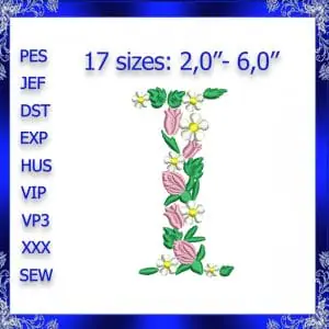 Letter I Monogram Embroidery Floral I monogram Fancy Vine Monogram Embroidery floral monogram embroidery fancy letter I Capital I #352