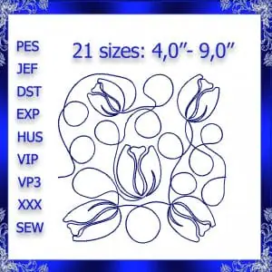 Crealandia - Handmade Marketplace 233 Tulip quilting block machine Embroidery Design Flower quilting embroidery Edge to edge quilting embroidery design Flower quilt block #105