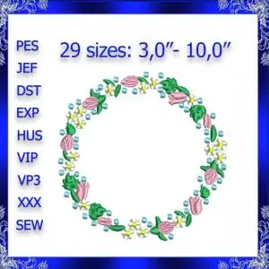 Flower Frame embroidery Floral Wreath Frame Embroidery Wreath Floral monogram frame embroidery round Frame embroidery design #356