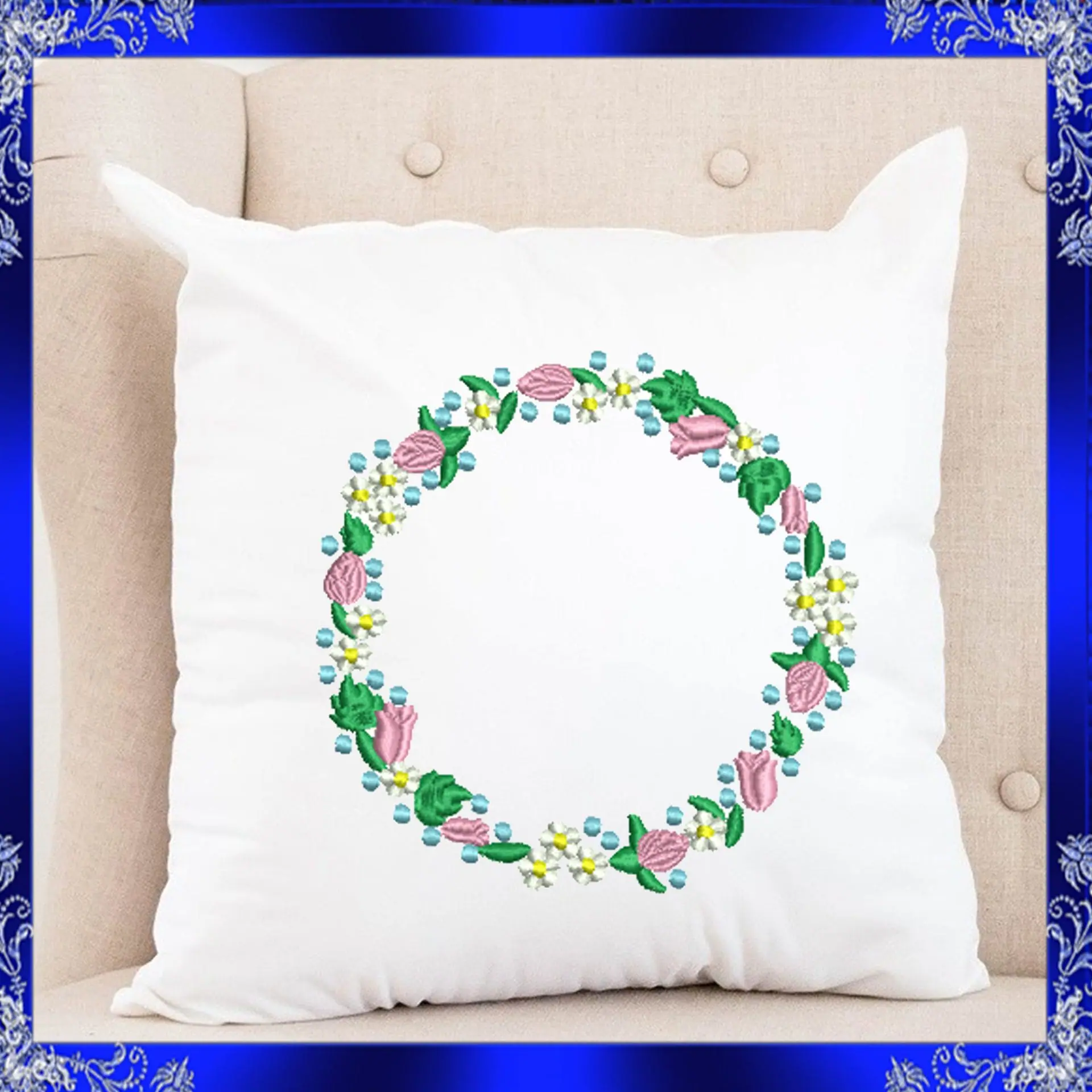 Flower Frame embroidery Floral Wreath Frame Embroidery 3 Flower Frame embroidery Floral Wreath Frame Embroidery - Image 3