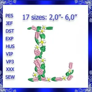 Letter L Monogram Embroidery Floral L monogram Fancy Vine Monogra