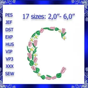 Letter C Monogram Embroidery Floral C monogram Fancy Vine Monogram Embroidery floral monogram embroidery fancy letter C Capital letter C 358