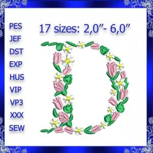 Letter D Monogram Embroidery Floral D monogram Fancy D