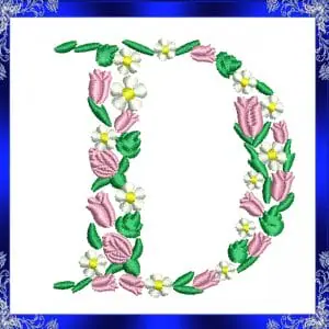 Letter D Monogram Embroidery Floral D monogram Fancy D