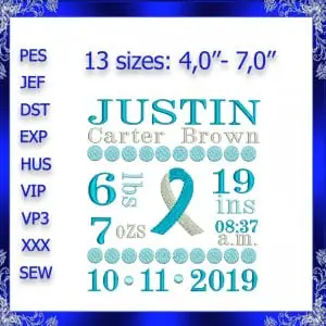 Birth Announcement template machine Embroidery Design