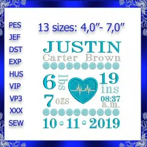 Birth Announcement template machine Embroidery Design