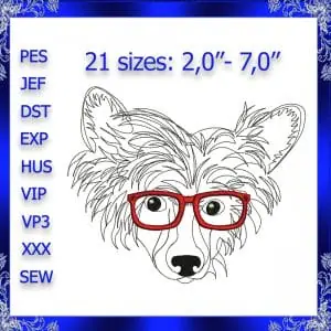 chinese crested glasses machine embroidery design chinese crested
