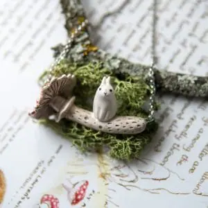 Ceramic Bunny on Fly Agaric Necklace