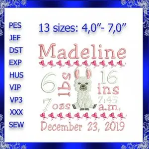 Birth Announcement template Embroidery Design