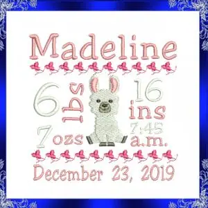 Birth Announcement template Embroidery Design