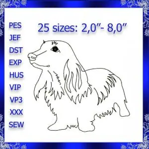 Long hair Dachshund embroidery design Dachshund