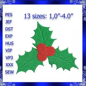 Holly berry machine embroidery design holly Christmas