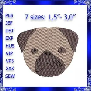 Pug dog machine embroidery design Pug embroidery Dog Pug embroidery Pet Embroidery pet dog Embroidery design pets embroidery Mops #436