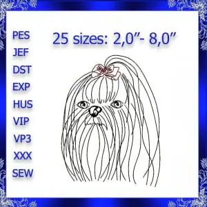 Maltese dog machine embroidery design head bow Embroidery Maltese dog head bow doggie Embroidery design little dog whit bow pet #434
