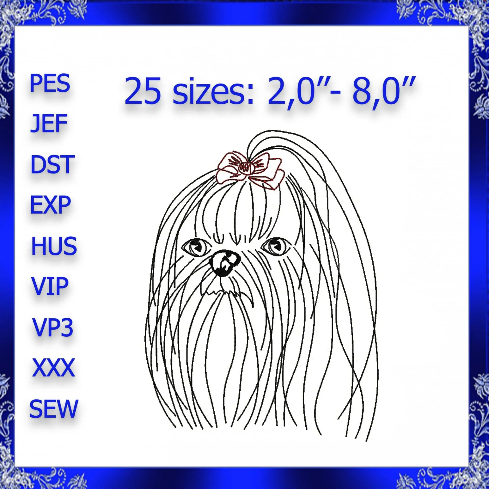 Maltese dog machine embroidery design head bow 1 Maltese dog machine embroidery design head bow Embroidery Maltese dog head bow doggie Embroidery design little dog whit bow pet #434