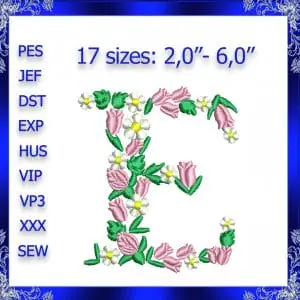 Letter E Monogram Embroidery Floral E monogram Fancy