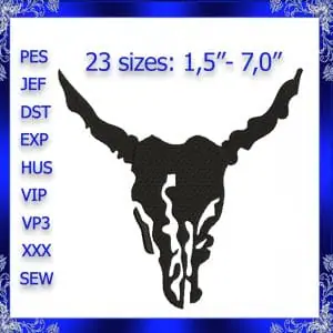 Cow Skull Head machine embroidery Skull embroidery
