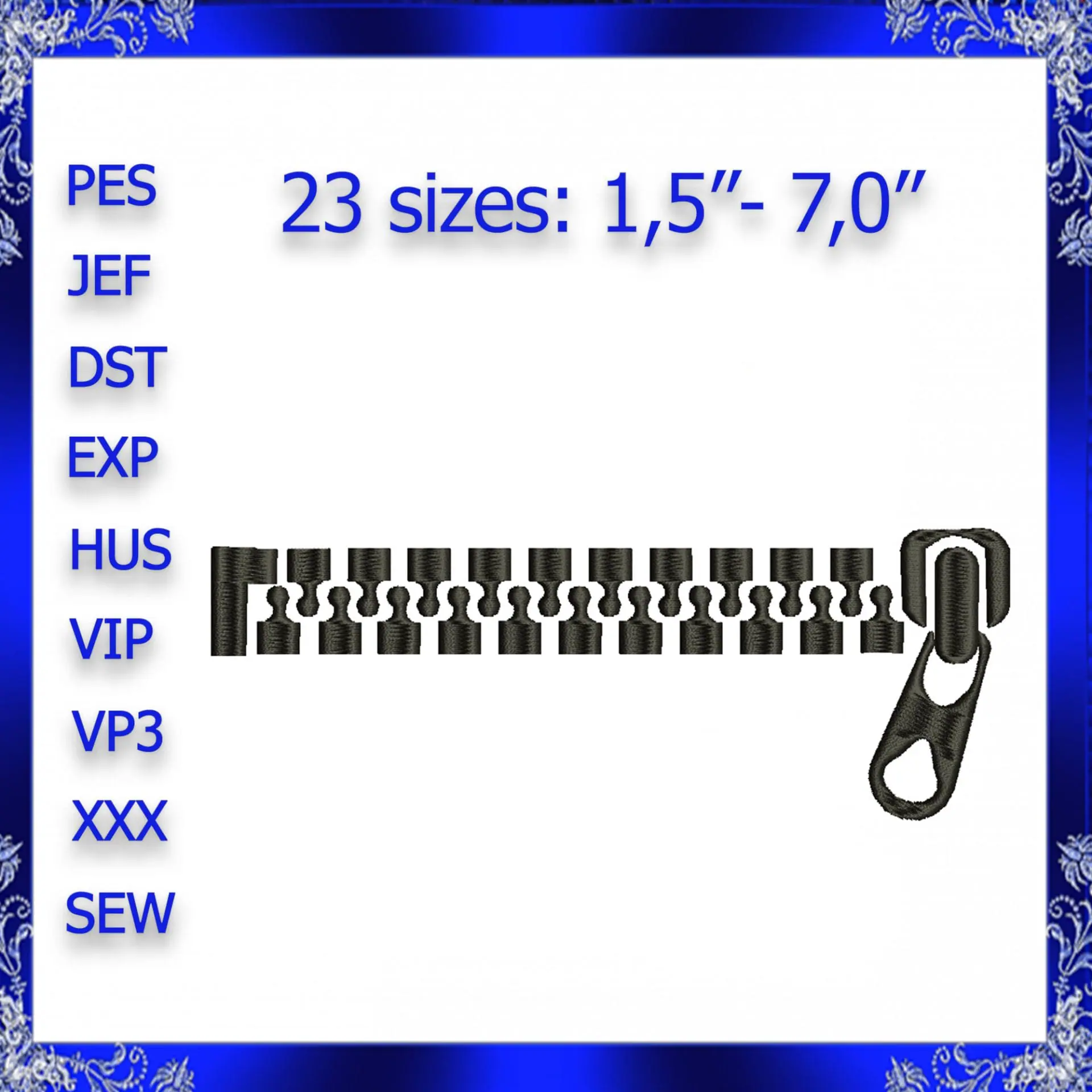 Zipper Machine Embroidery Design Instant Download