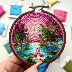 Tropical Mood, hand embroidered landscape COMMISSIONED WORK