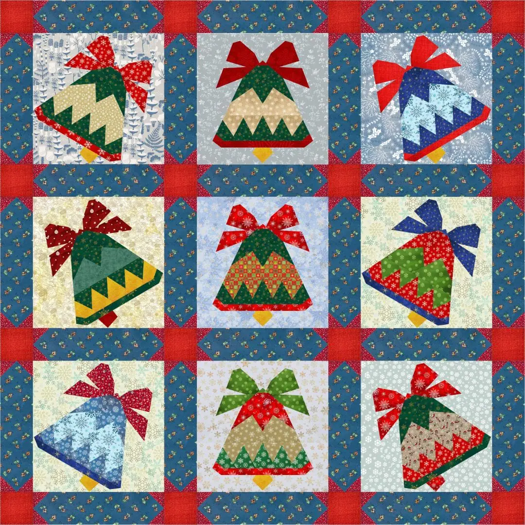 8” Christmas bell quilt block patterns 3 versions 3 8” Christmas bell quilt block patterns 3 versions - Image 3