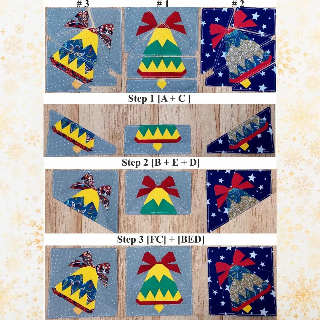 8” Christmas bell quilt block patterns 3 versions 4 christmas bell quilt patterns