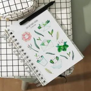 Cute cat and plants sticker set