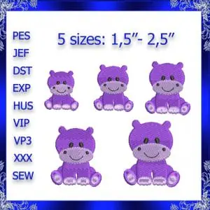 Mini Hippo Embroidery Design Tiny hippo embroidery