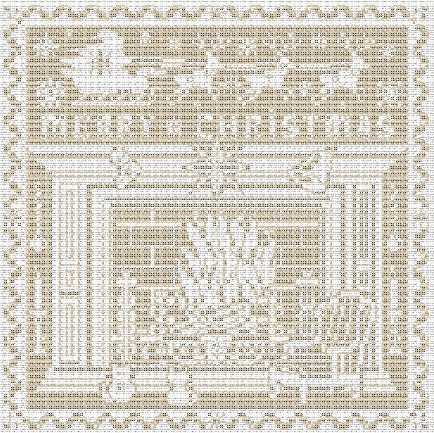Cross stitch pattern Merry Christmas 5 White on cream background cross stitch