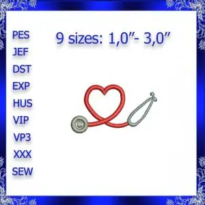 Mini Stethoscope machine Embroidery Design Heartbeat stethoscope