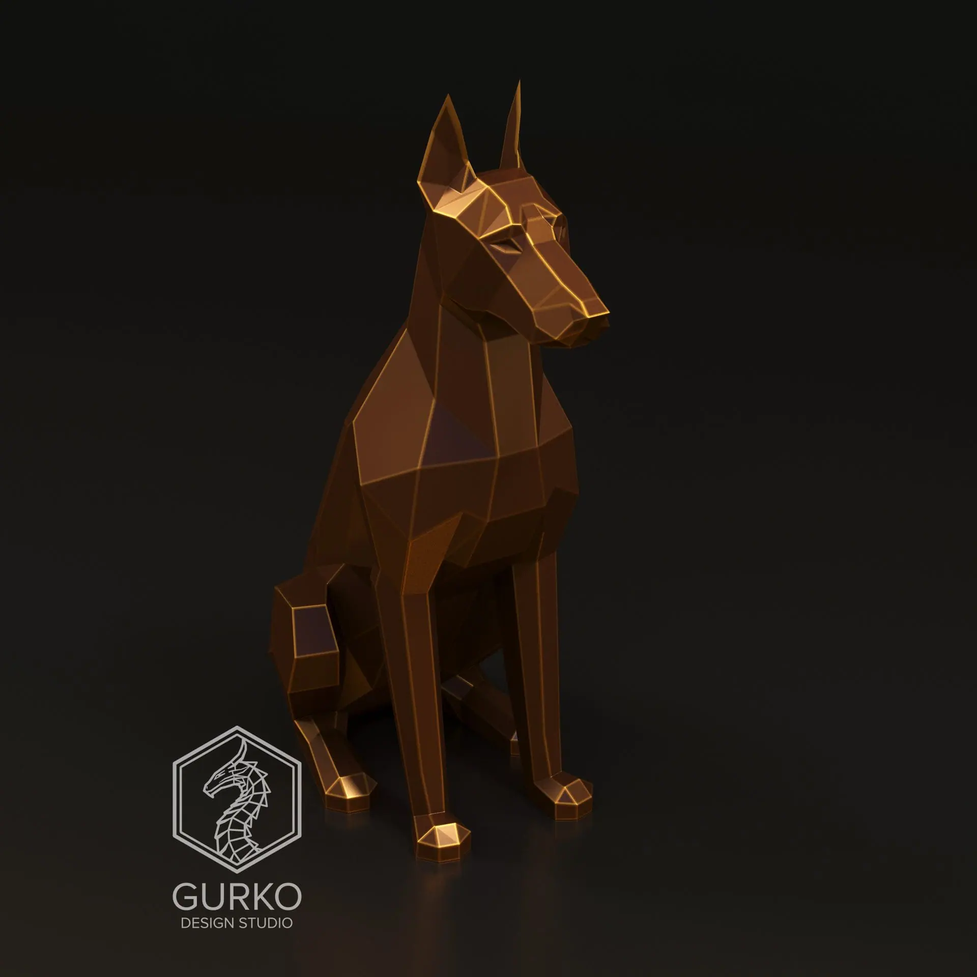 Sitting Doberman Metal Papercraft, Dog, DXF, PDF - Crealandia