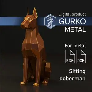Sitting Doberman Metal Papercraft, Dog, DXF, PDF