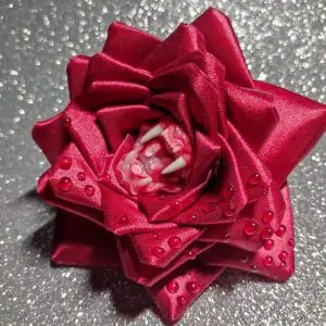 Dark Red Ribbon Rose brooch