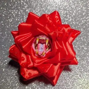 Bright Red Ribbon Rose brooch