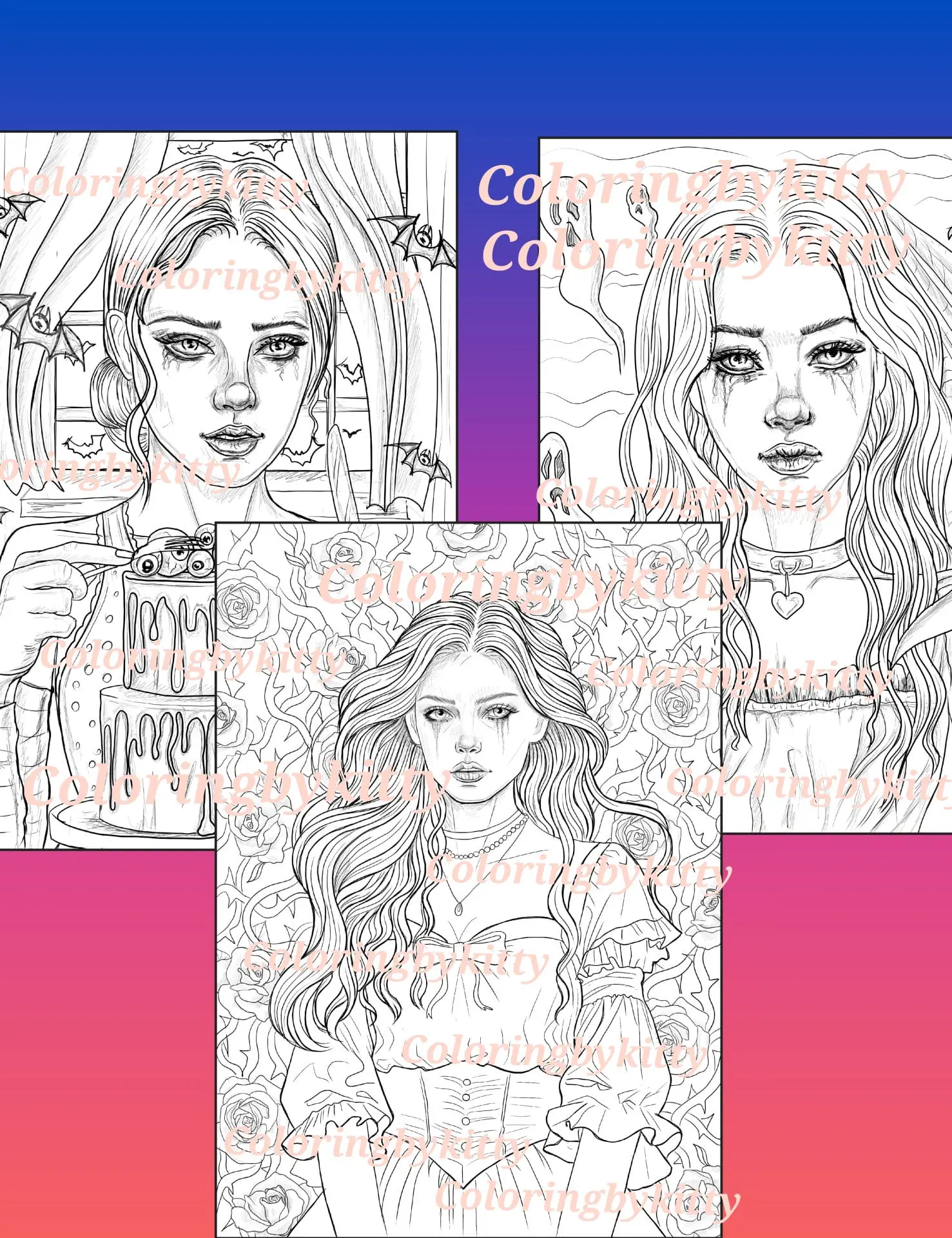 "Dark Serenade part 1" Pdf coloring book 10 pages 2 "Dark Serenade part 1" Pdf coloring book 10 pages - Image 2