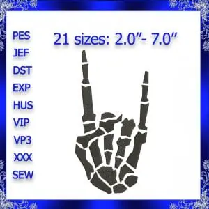 Skeleton rock fist Embroidery Design rock on