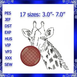 Giraffe with bubble gum machine embroidery design