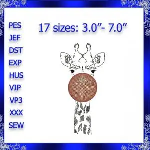 Giraffe with bubble gum machine embroidery design