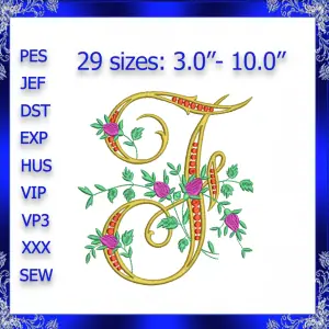 Letter F Monogram Embroidery Floral F monogram Fancy