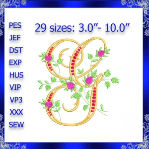 Letter G Monogram Embroidery Floral G monogram