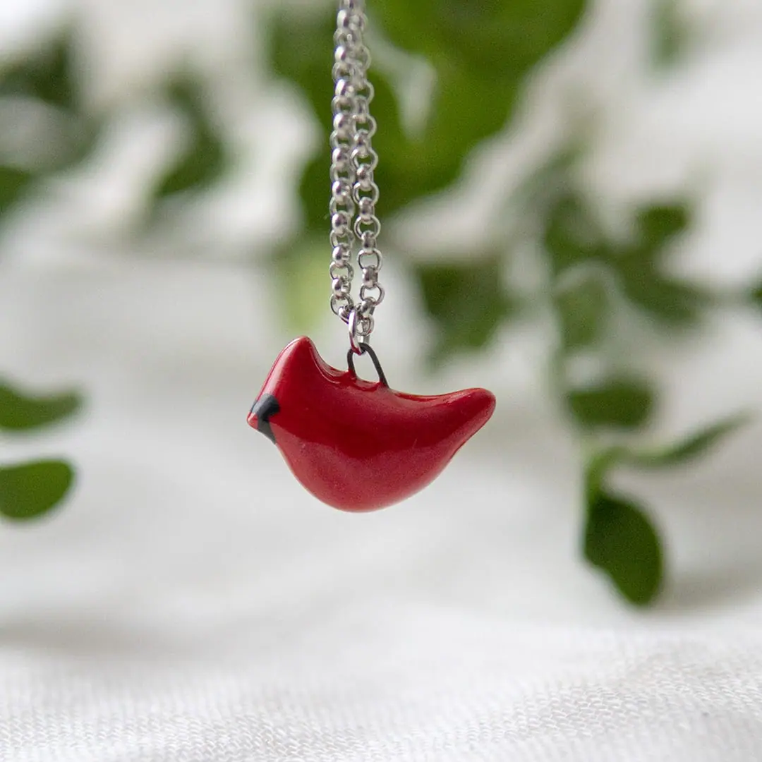Charming ceramic cardinal necklace 1 Charming ceramic cardinal necklace