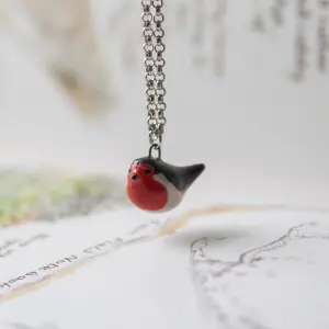 Charming Ceramic Robin Bird Necklace