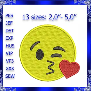 Blowing Kiss Emoji embroidery Design Heart Kiss Emoji