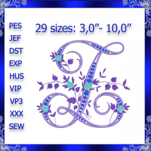 Letter Z Monogram Embroidery Floral Z monogram Fancy